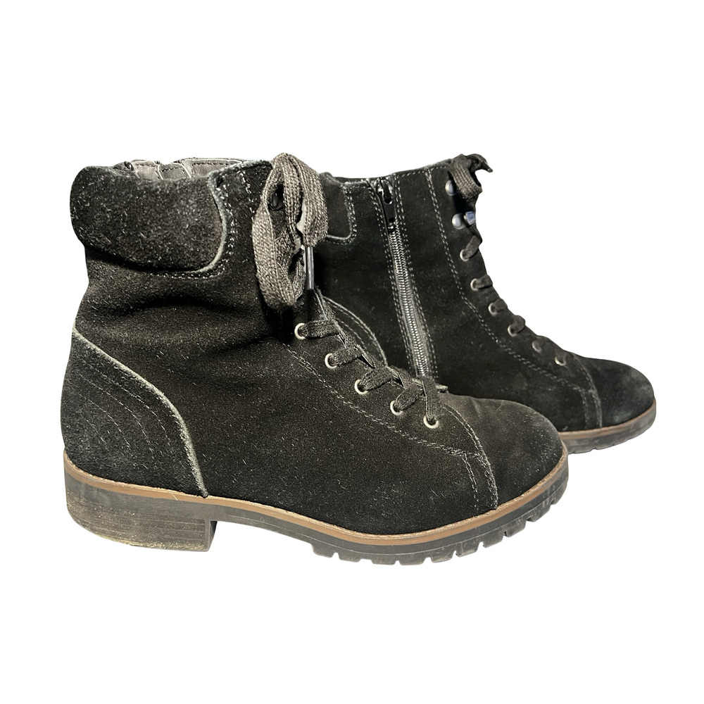 Crown Vintage Boots Womens Size 9 Black Otter Suede Combat Lace Up Zip Lug Sole‎
